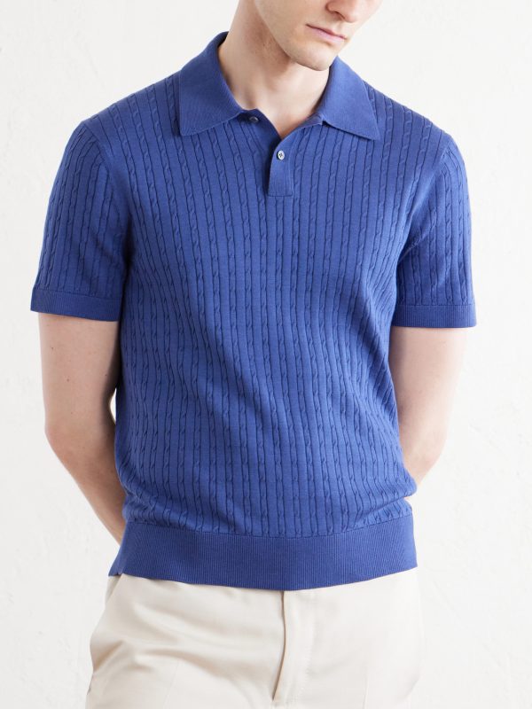 Cable-Knit Cotton and Mulberry Silk-Blend Polo Shirt - FR Cable-Knit Cotton and Mulberry Silk-Blend Polo Shirt - FR
