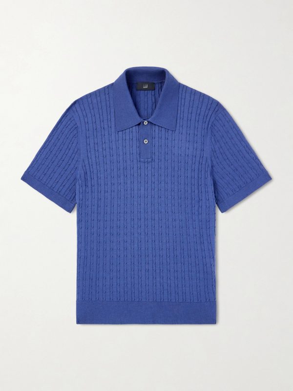 Cable-Knit Cotton and Mulberry Silk-Blend Polo Shirt Cable-Knit Cotton and Mulberry Silk-Blend Polo Shirt