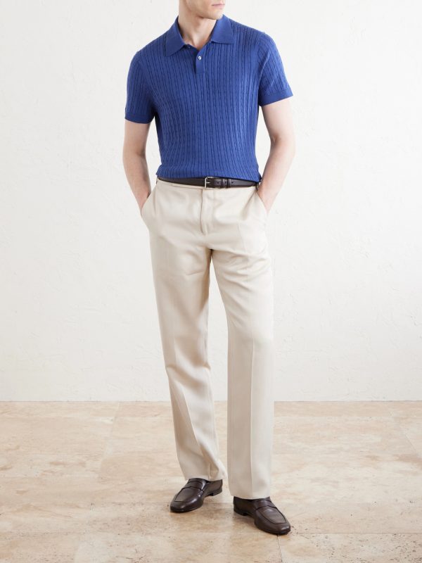 Cable-Knit Cotton and Mulberry Silk-Blend Polo Shirt - OU Cable-Knit Cotton and Mulberry Silk-Blend Polo Shirt - OU
