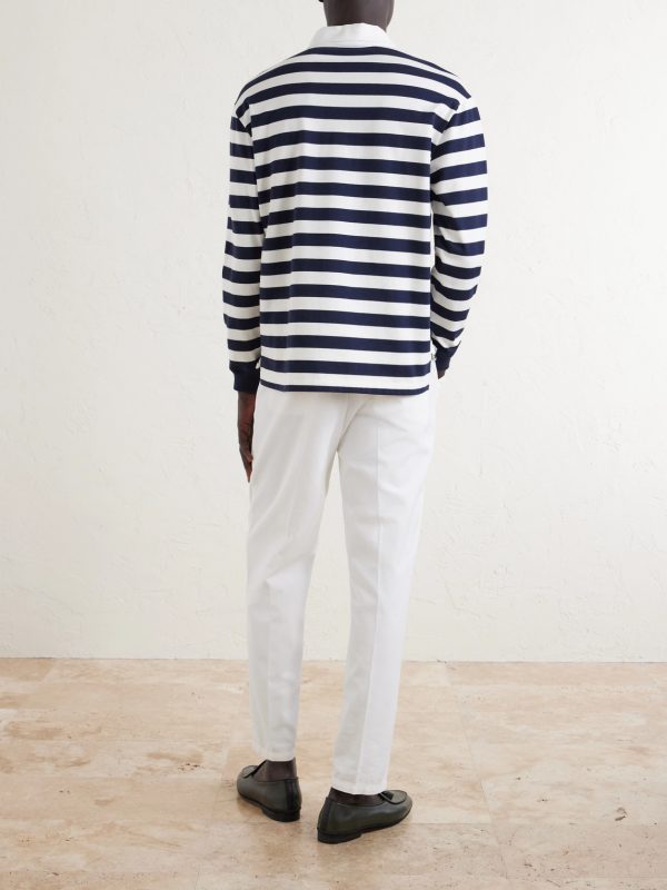 Striped Cotton and Cashmere Polo Shirt - BK