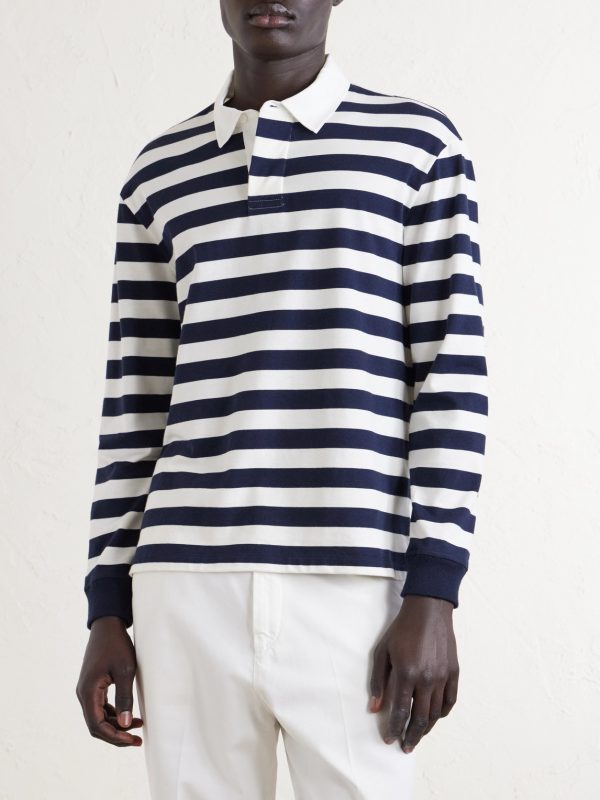 Striped Cotton and Cashmere Polo Shirt - FR