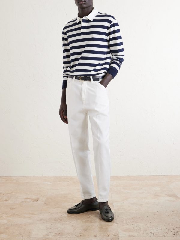 Striped Cotton and Cashmere Polo Shirt - OU