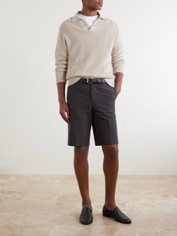 Straight-Leg Cotton-Seersucker Shorts - OU Straight-Leg Cotton-Seersucker Shorts - OU