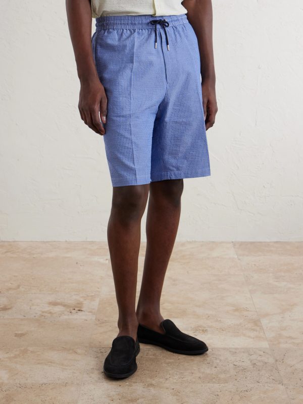Straight-Leg Striped Cotton-Seersucker Drawstring Shorts - FR Straight-Leg Striped Cotton-Seersucker Drawstring Shorts - FR