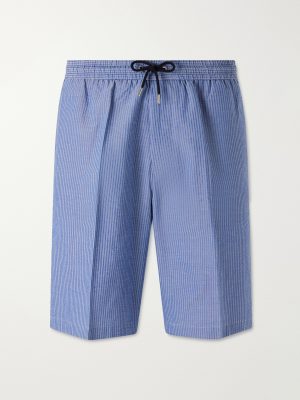Straight-Leg Striped Cotton-Seersucker Drawstring Shorts