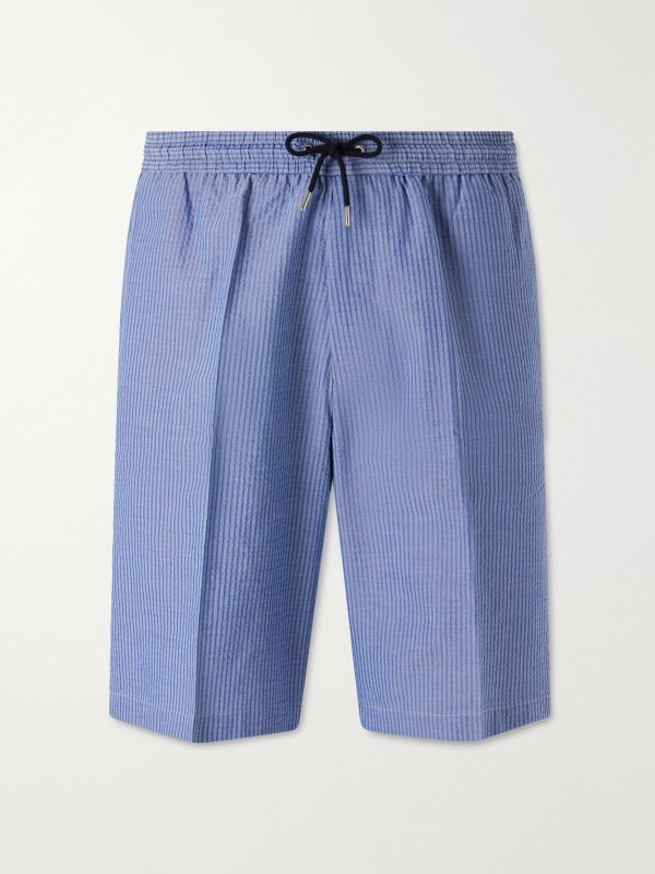 Straight-Leg Striped Cotton-Seersucker Drawstring Shorts Straight-Leg Striped Cotton-Seersucker Drawstring Shorts