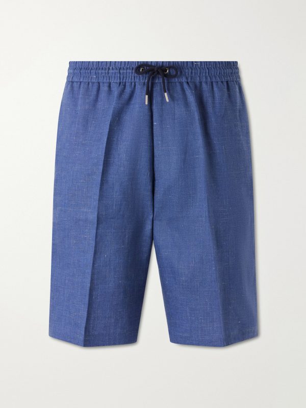 Pleated Linen Drawstring Shorts