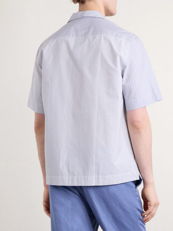 Camp-Collar Striped Cotton-Poplin Shirt - BK Camp-Collar Striped Cotton-Poplin Shirt - BK