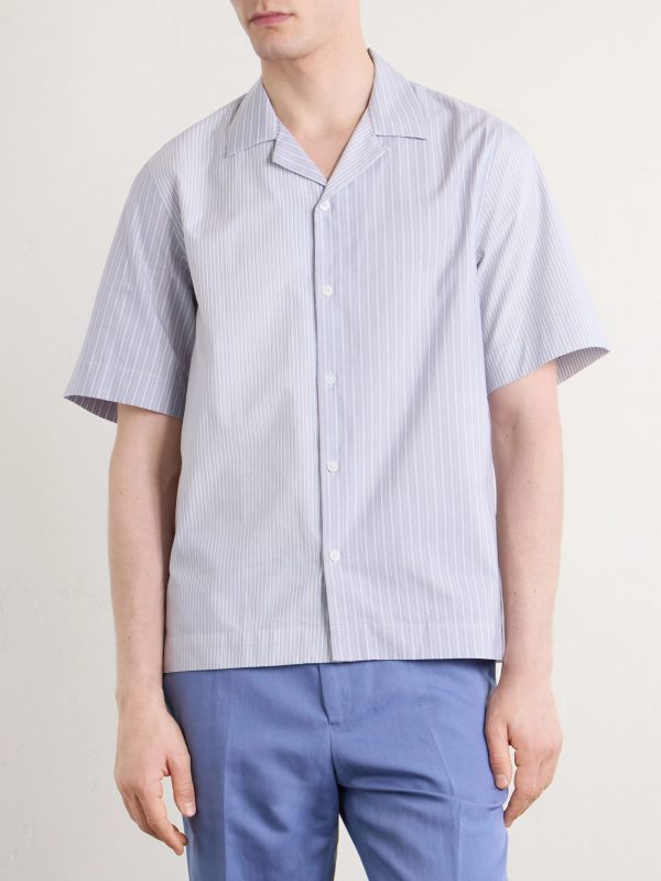 Camp-Collar Striped Cotton-Poplin Shirt - FR Camp-Collar Striped Cotton-Poplin Shirt - FR