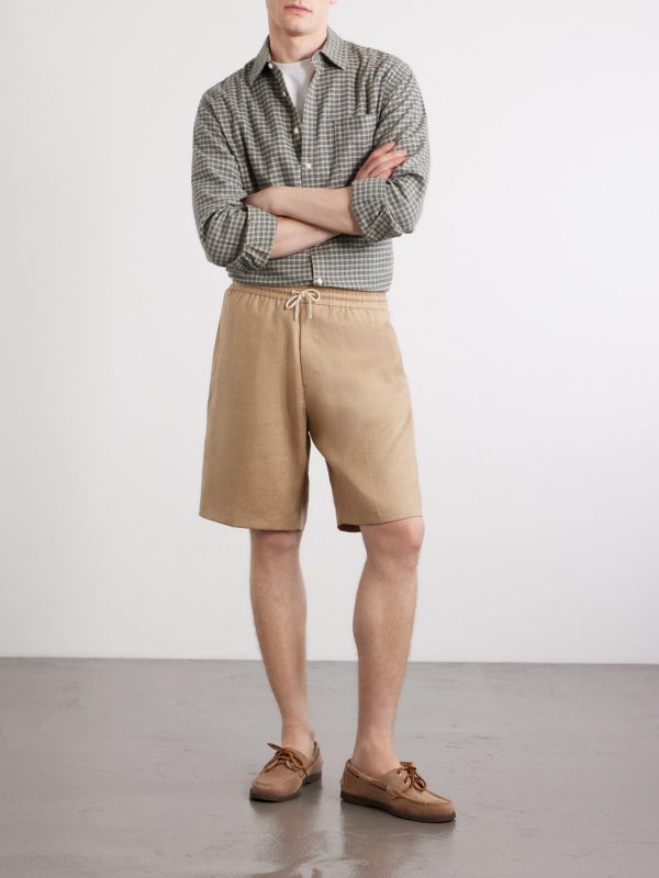 Pleated Linen Drawstring Shorts - OU Pleated Linen Drawstring Shorts - OU