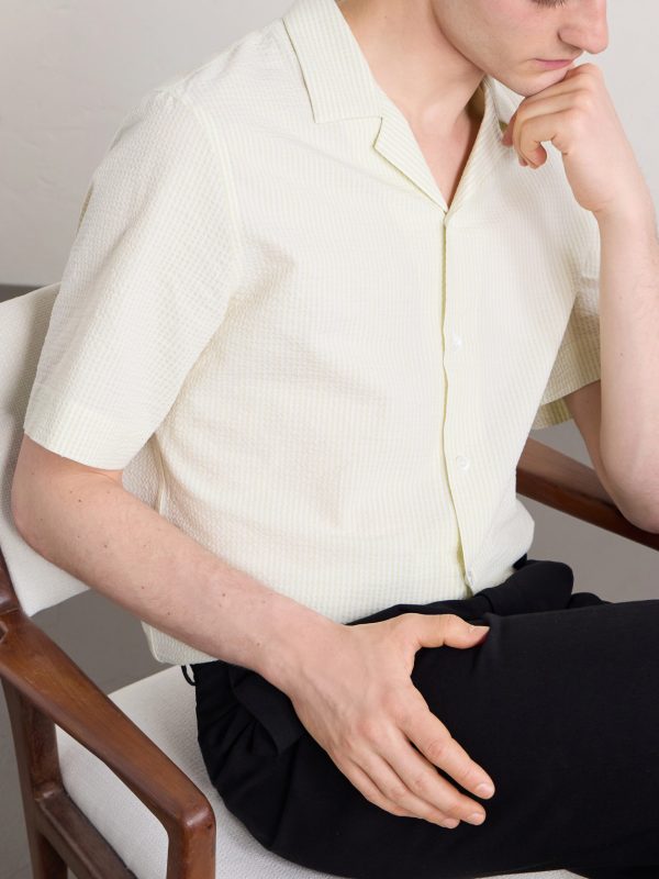Camp-Collar Striped Cotton-Seersucker Shirt - CU