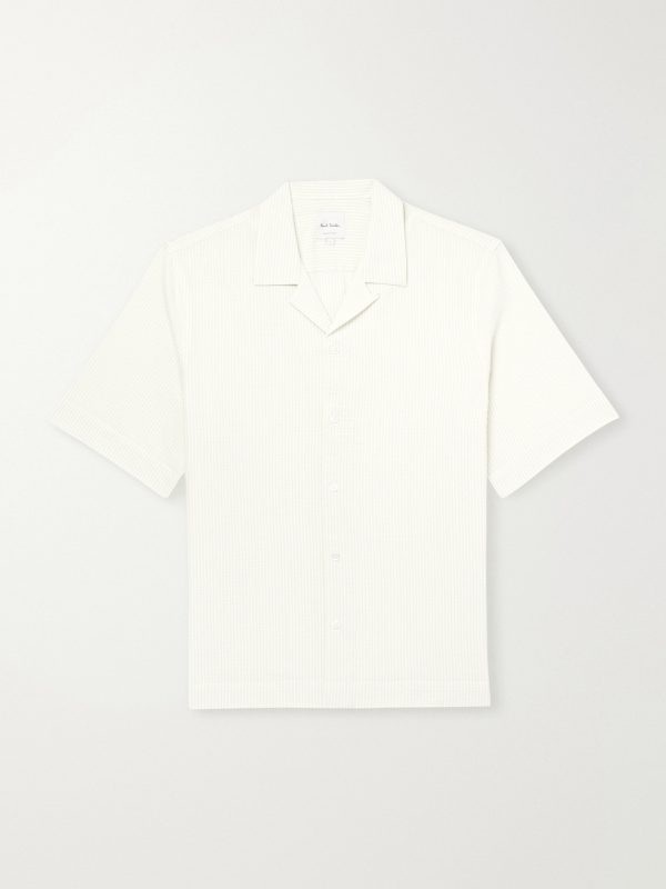Camp-Collar Striped Cotton-Seersucker Shirt