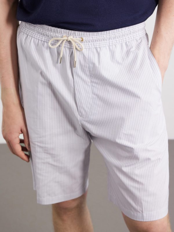 Straight-Leg Striped Cotton Drawstring Shorts - CU