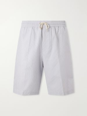 Straight-Leg Striped Cotton Drawstring Shorts