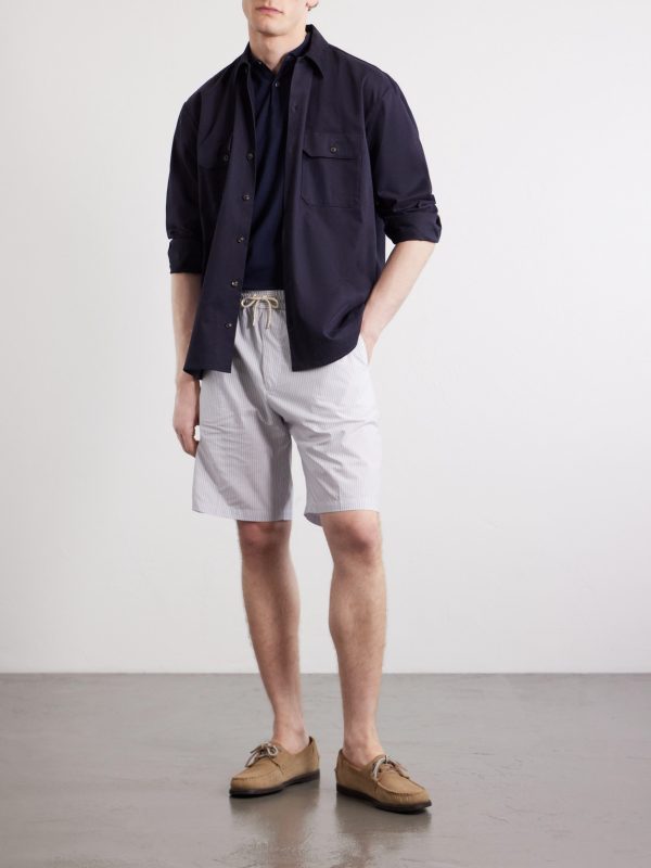Straight-Leg Striped Cotton Drawstring Shorts - OU