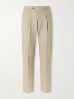 Straight-Leg Pleated Organic Cotton-Twill Trousers