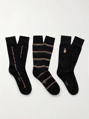 Pack of Three Striped Cotton-Blend Socks Pack of Three Striped Cotton-Blend Socks