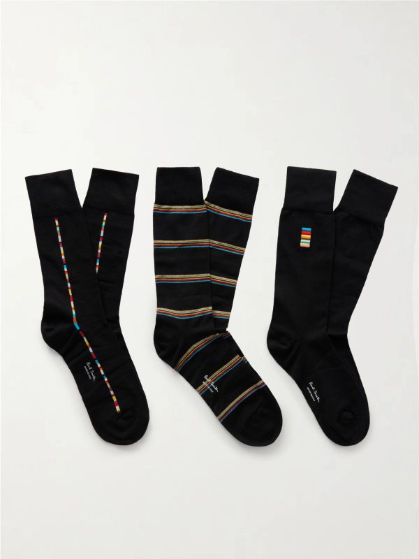 Pack of Three Striped Cotton-Blend Socks Pack of Three Striped Cotton-Blend Socks