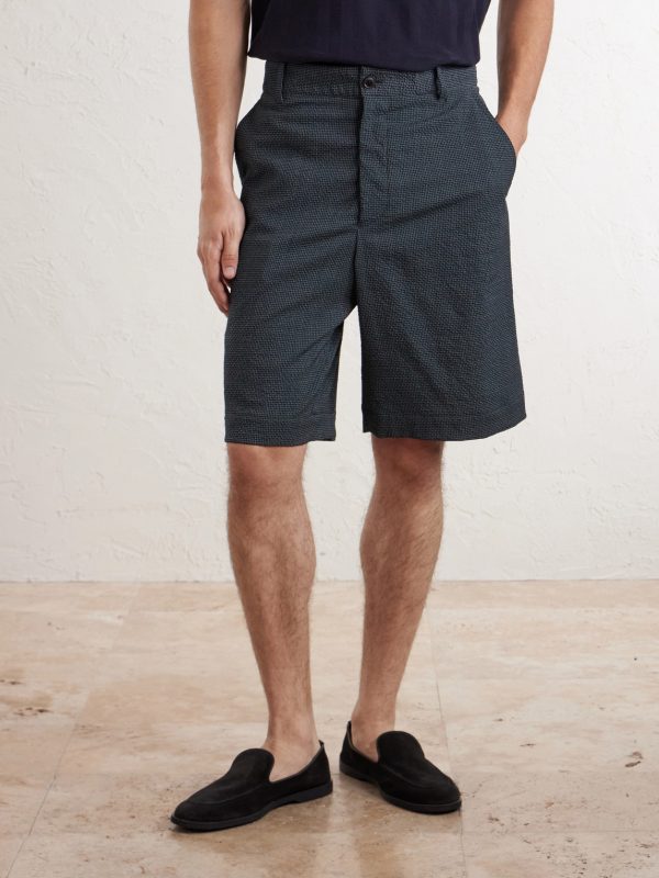Checked Wool-Blend Seersucker Shorts - FR