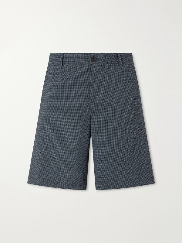 Checked Wool-Blend Seersucker Shorts