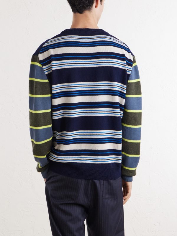 Striped Wool and Cotton-Blend Sweater - BK Striped Wool and Cotton-Blend Sweater - BK