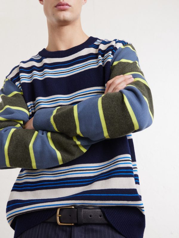 Striped Wool and Cotton-Blend Sweater - CU Striped Wool and Cotton-Blend Sweater - CU