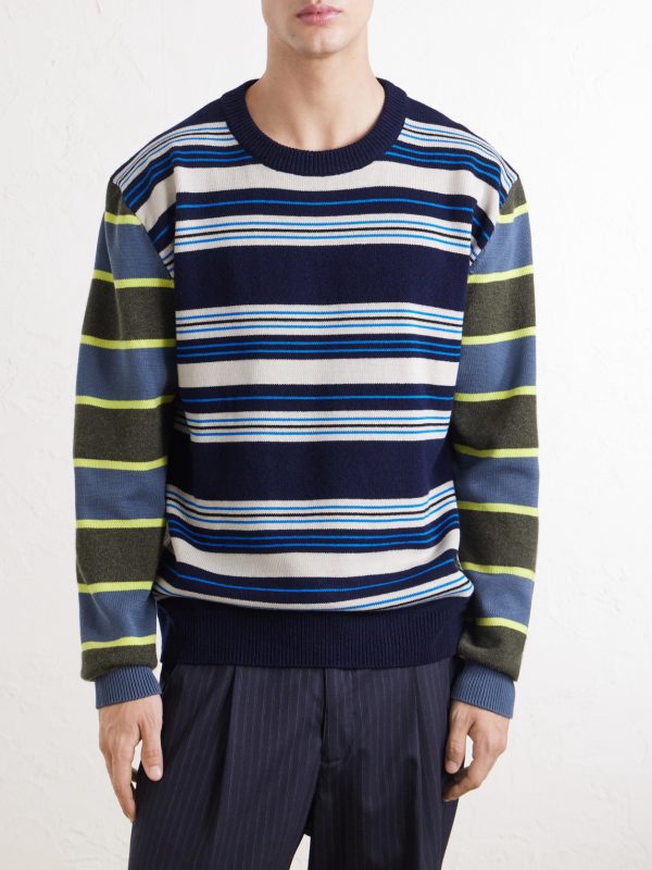 Striped Wool and Cotton-Blend Sweater - FR Striped Wool and Cotton-Blend Sweater - FR
