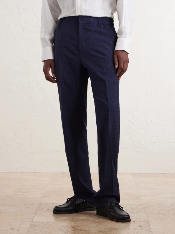 Straight-Leg Wool-Blend Seersucker Suit Trousers - FR Straight-Leg Wool-Blend Seersucker Suit Trousers - FR