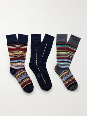 Pack of Three Striped Cotton-Blend Socks Pack of Three Striped Cotton-Blend Socks