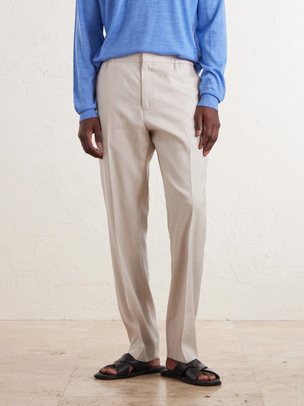Straight-Leg Linen and Wool-Blend Trousers - FR Straight-Leg Linen and Wool-Blend Trousers - FR