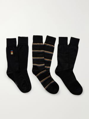 Pack of Three Striped Cotton-Blend Socks