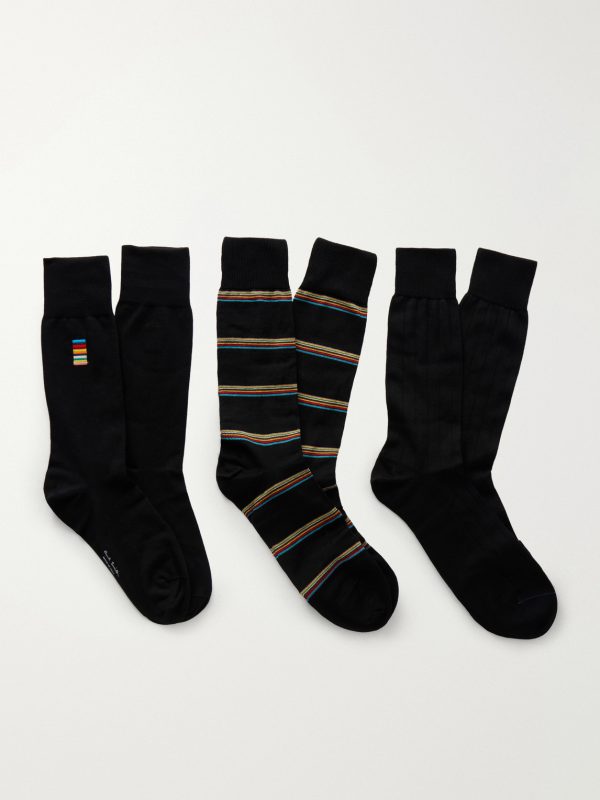 Pack of Three Striped Cotton-Blend Socks Pack of Three Striped Cotton-Blend Socks