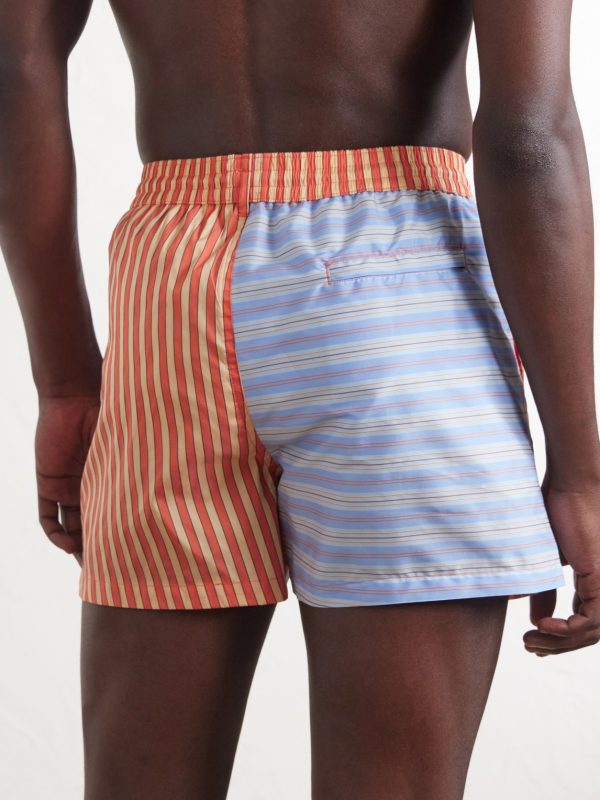 Dual-tone Straight-Leg Striped Swim Shorts - BK Dual-tone Straight-Leg Striped Swim Shorts - BK