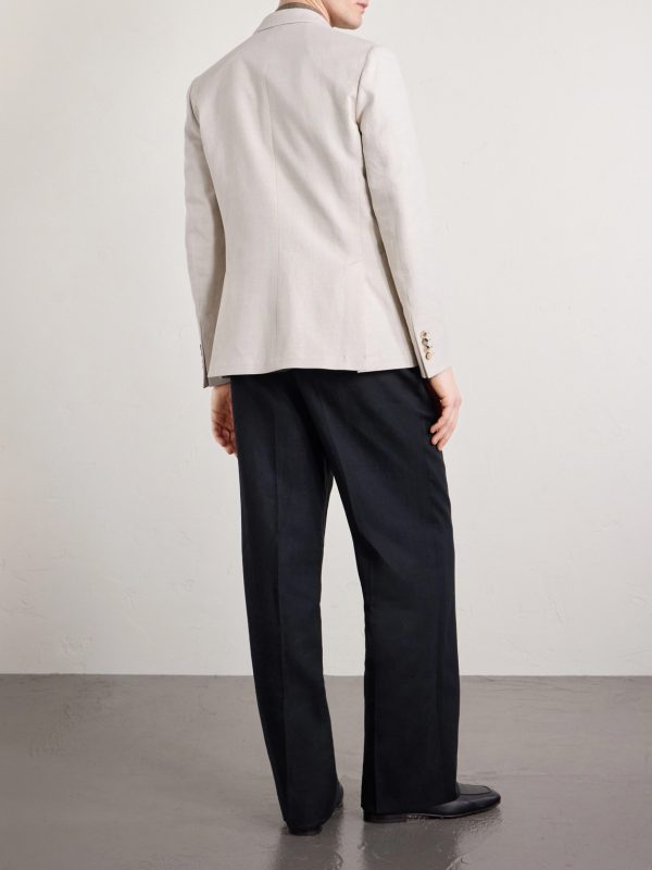 Double-Breasted Linen and Cotton-Blend Blazer - BK Double-Breasted Linen and Cotton-Blend Blazer - BK