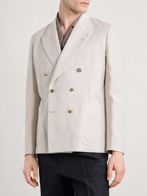 Double-Breasted Linen and Cotton-Blend Blazer - FR Double-Breasted Linen and Cotton-Blend Blazer - FR