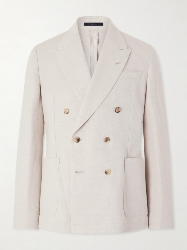 Double-Breasted Linen and Cotton-Blend Blazer Double-Breasted Linen and Cotton-Blend Blazer