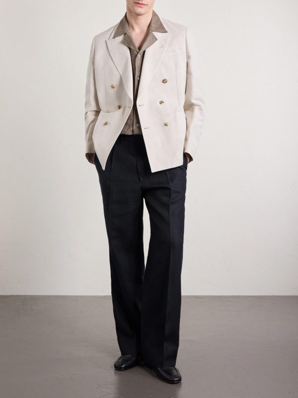 Double-Breasted Linen and Cotton-Blend Blazer - OU Double-Breasted Linen and Cotton-Blend Blazer - OU