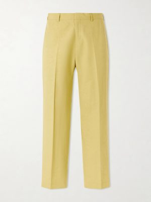 Straight-Leg Cotton and Linen-Blend Suit Trousers