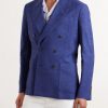 Wool, Linen and Silk-Blend Double-Breasted Blazer - FR Wool, Linen and Silk-Blend Double-Breasted Blazer - FR
