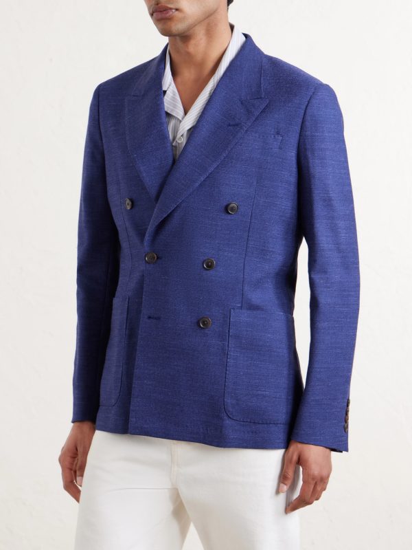 Wool, Linen and Silk-Blend Double-Breasted Blazer - FR Wool, Linen and Silk-Blend Double-Breasted Blazer - FR