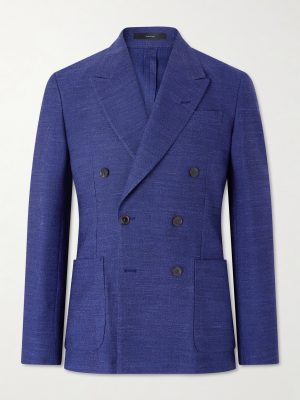 Wool, Linen and Silk-Blend Double-Breasted Blazer