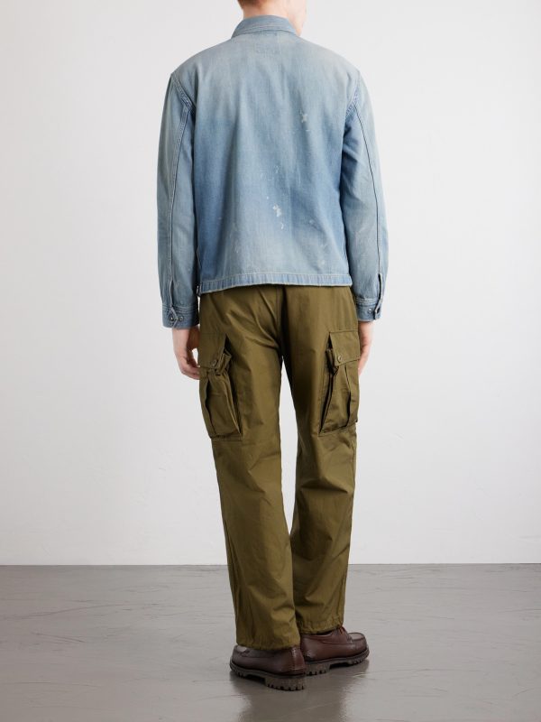 Distressed Denim Zip-Up Jacket - BK Distressed Denim Zip-Up Jacket - BK