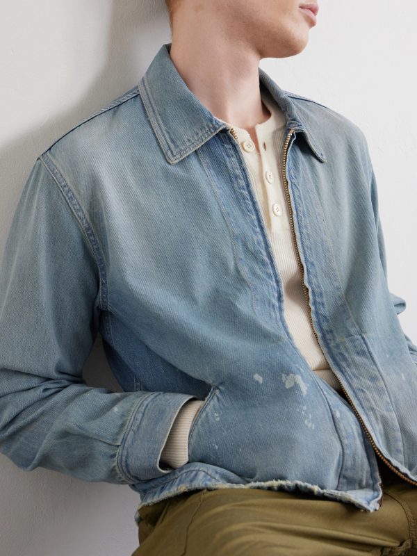 Distressed Denim Zip-Up Jacket - CU Distressed Denim Zip-Up Jacket - CU