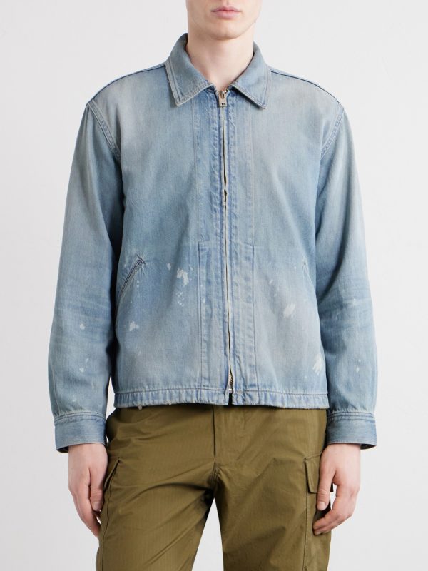 Distressed Denim Zip-Up Jacket - FR Distressed Denim Zip-Up Jacket - FR
