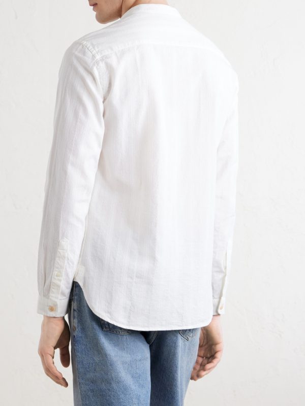 Grandad-Collar Striped Cotton Shirt - BK