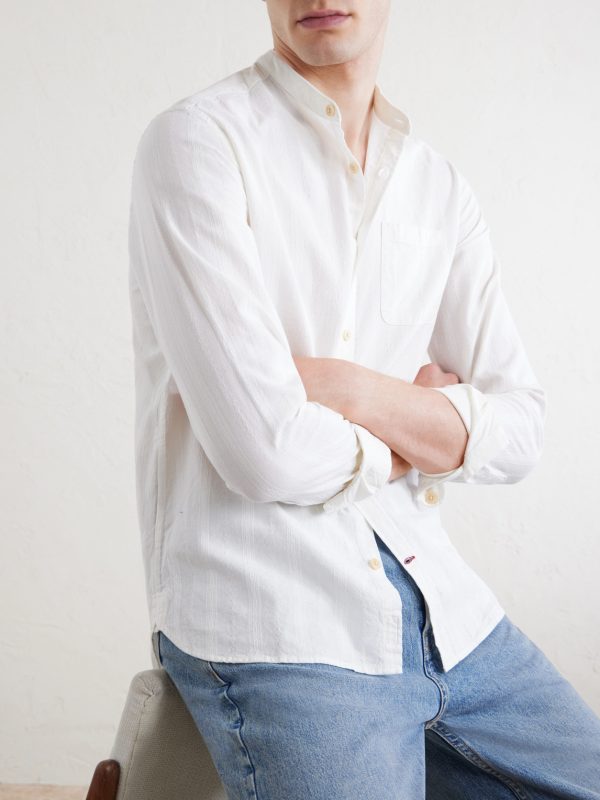 Grandad-Collar Striped Cotton Shirt - CU