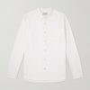Grandad-Collar Striped Cotton Shirt