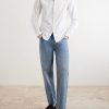 Grandad-Collar Striped Cotton Shirt - OU