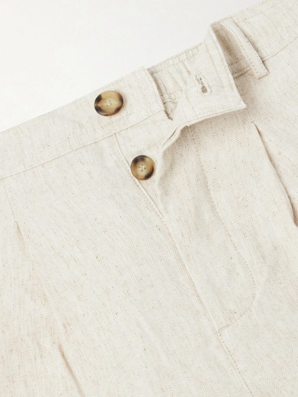 Cotton and Linen-Blend Drawstring Trousers - E1