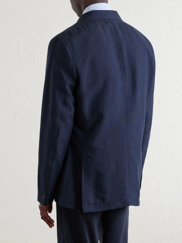 Double-Breasted Linen, Virgin Wool and Cotton-Blend Suit Jacket - BK
